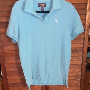 Abercrombie & Fitch Light Blue Polo Shirt with Short Sleeves and Ribbed Collar